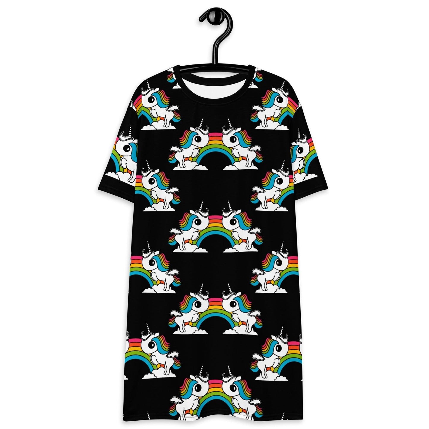 T-shirt dress - UNIQUE black - Unicorns and rainbows print 6XL