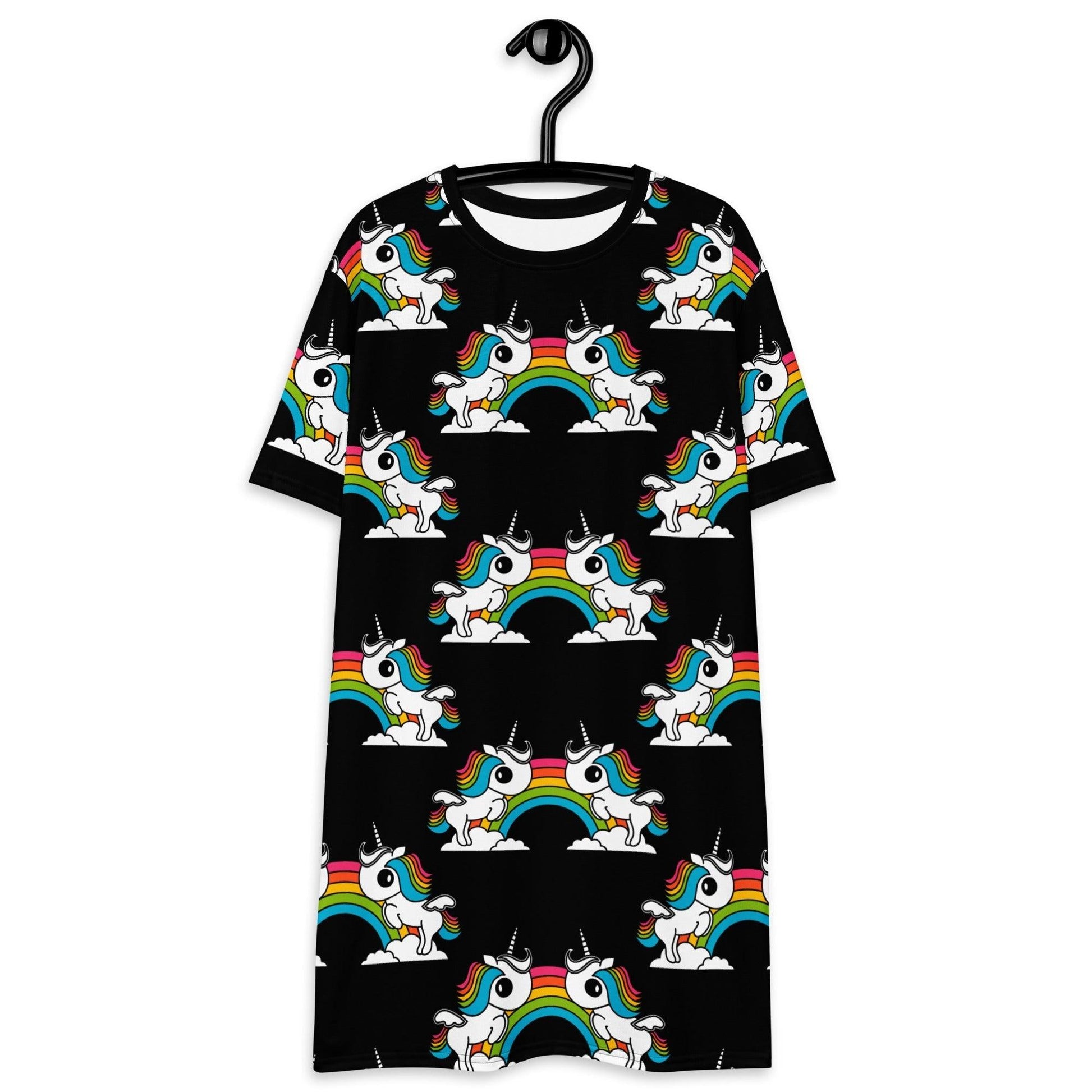 T-shirt dress - UNIQUE black - Unicorns and rainbows print 6XL