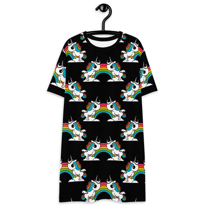 T-shirt dress - UNIQUE black - Unicorns and rainbows print 6XL