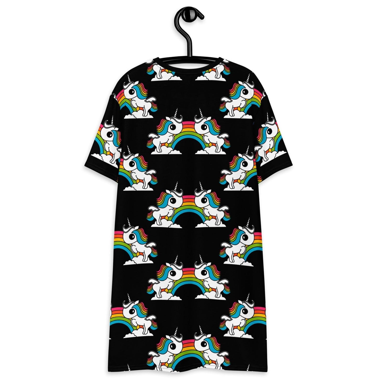 T-shirt dress - UNIQUE black - Unicorns and rainbows print