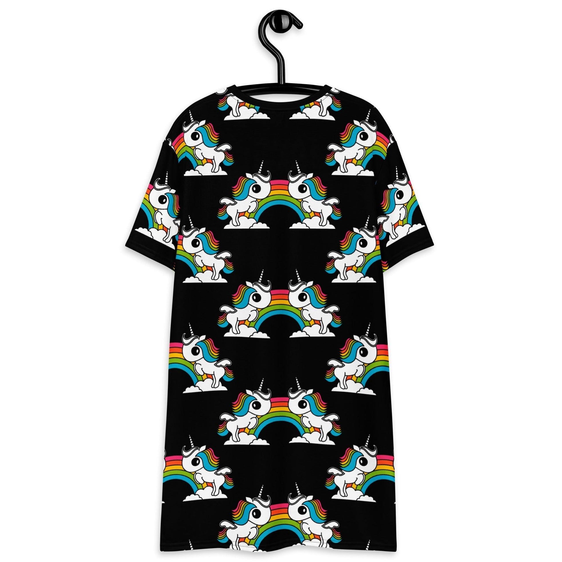 T-shirt dress - UNIQUE black - Unicorns and rainbows print