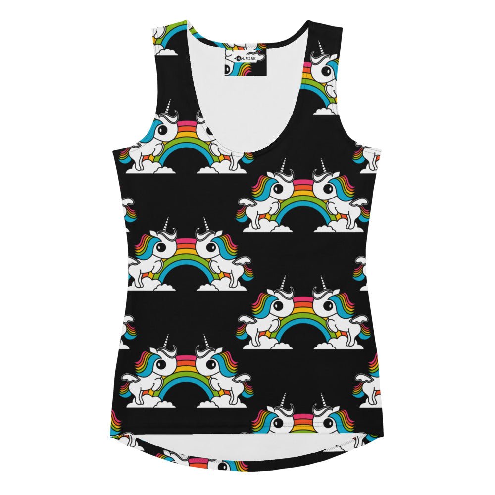 Tank top - UNIQUE black - Unicorns and rainbows print