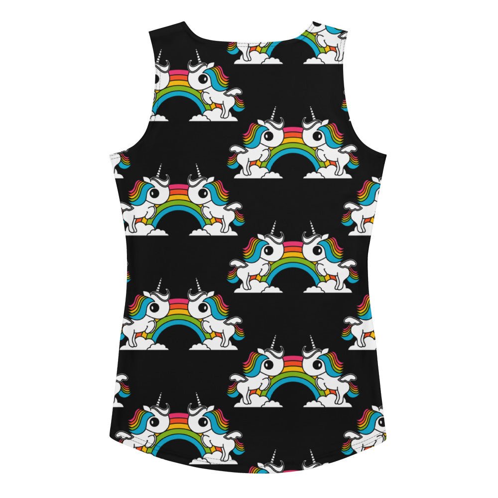 Tank top - UNIQUE black - Unicorns and rainbows print XL
