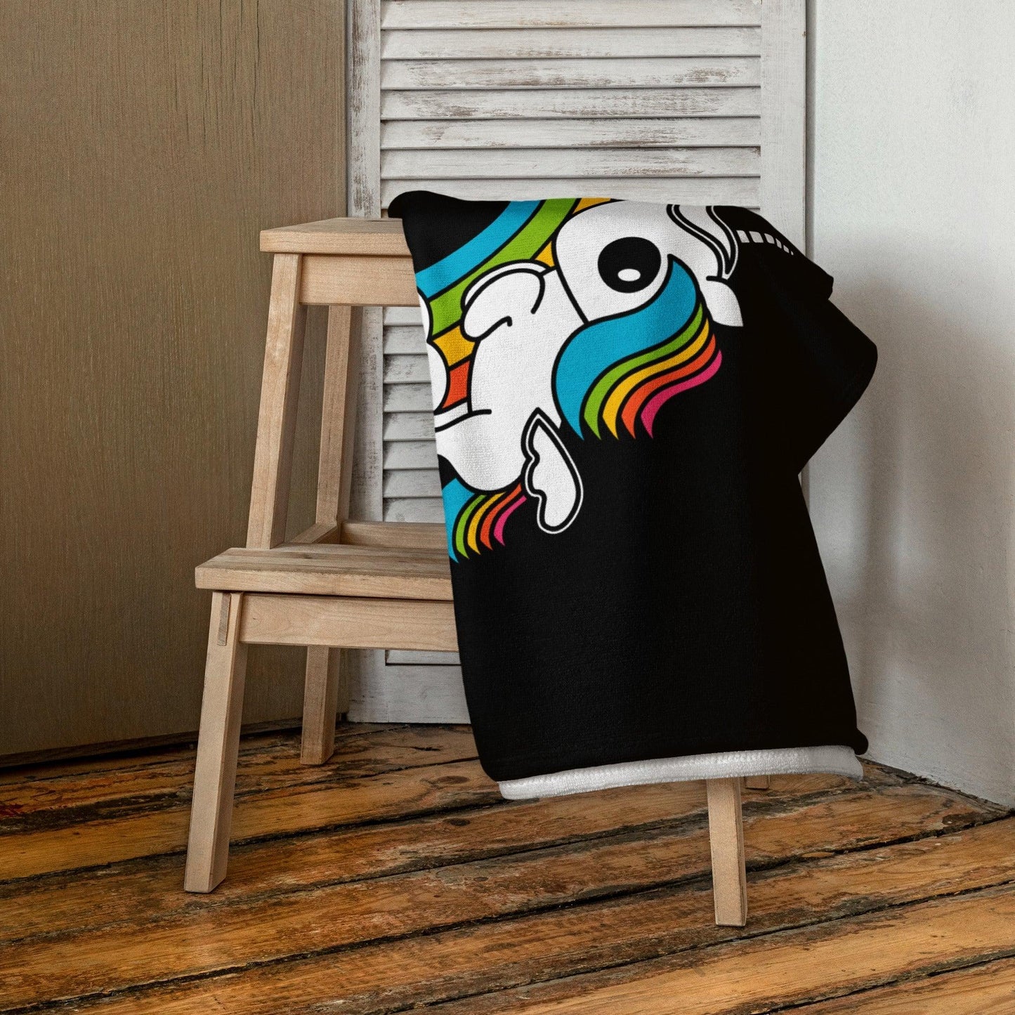 Towel - UNIQUE black - Unicorns and rainbows print