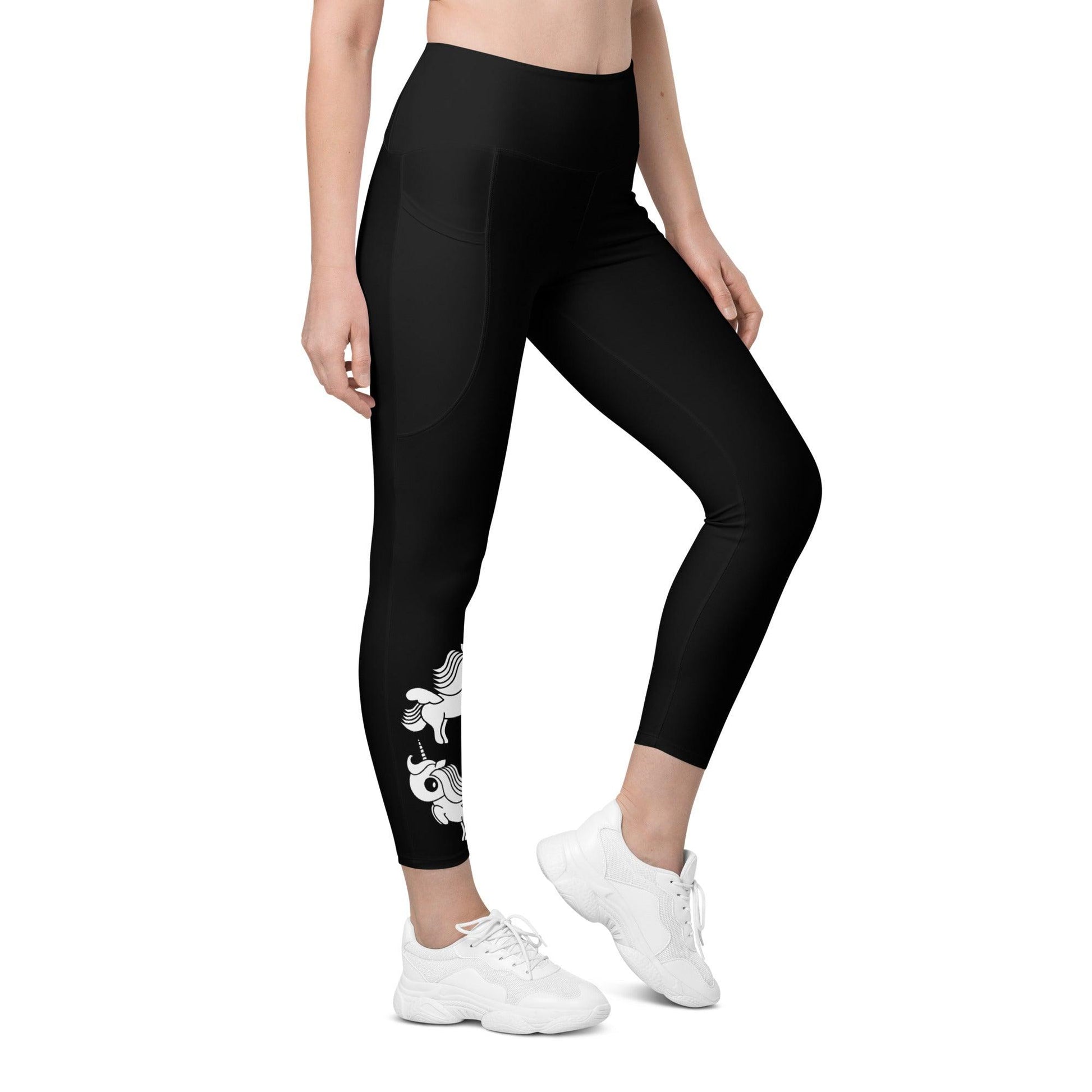 Leggings with pockets - UNIQUE bw - Unicorns and rainbows print 6XL