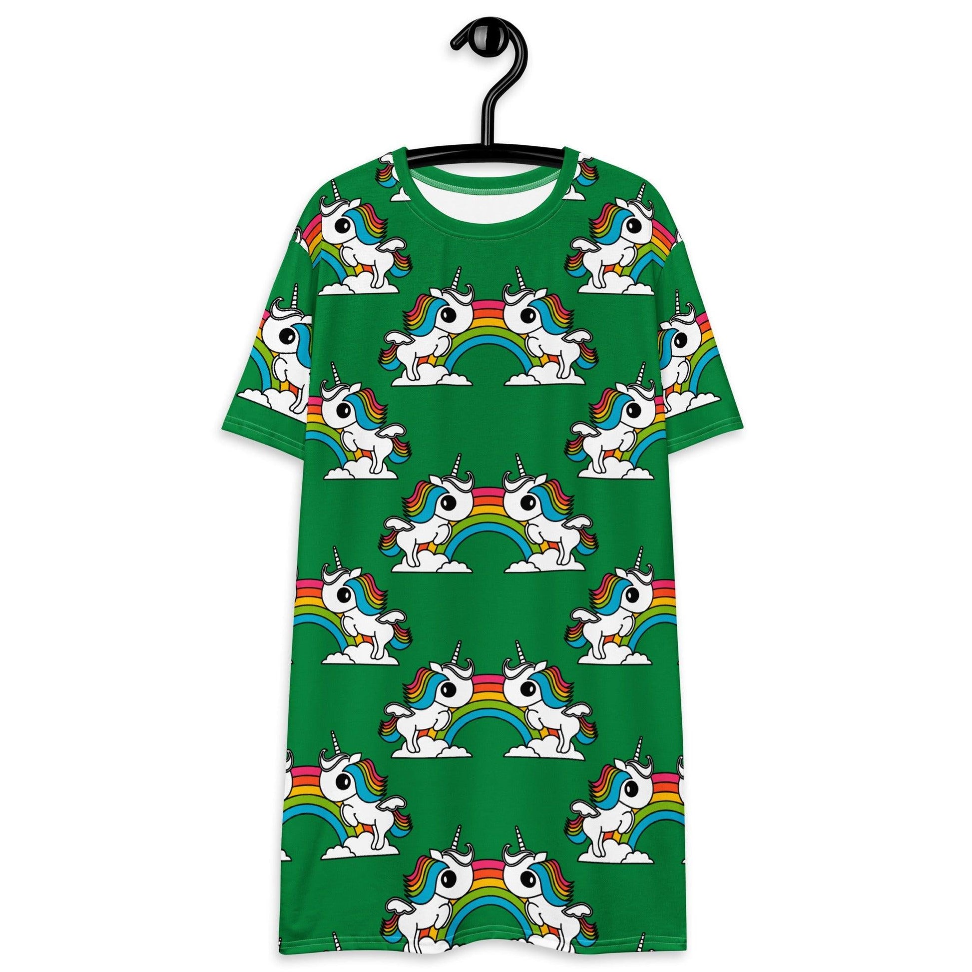 T-shirt dress - UNIQUE green - Unicorns and rainbows print 6XL