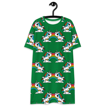 T-shirt dress - UNIQUE green - Unicorns and rainbows print 6XL