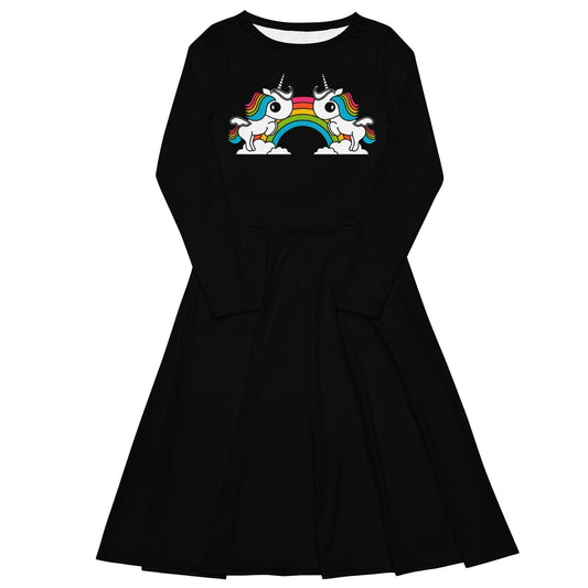 Midi dress - UNIQUE (unicorns) - Unicorns and rainbows print