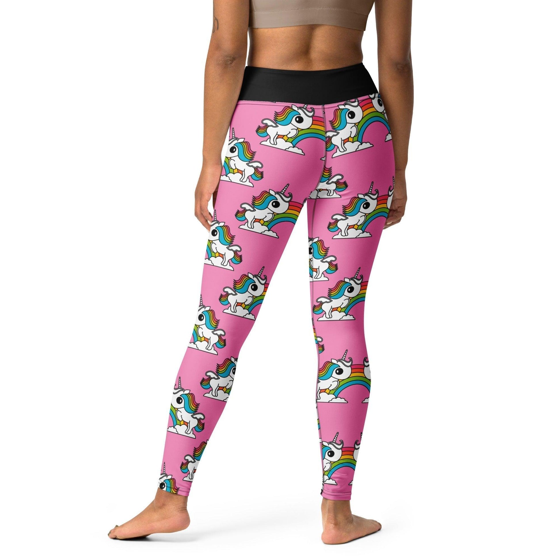 Yoga leggings -2- UNIQUE pink - Unicorns and rainbows print
