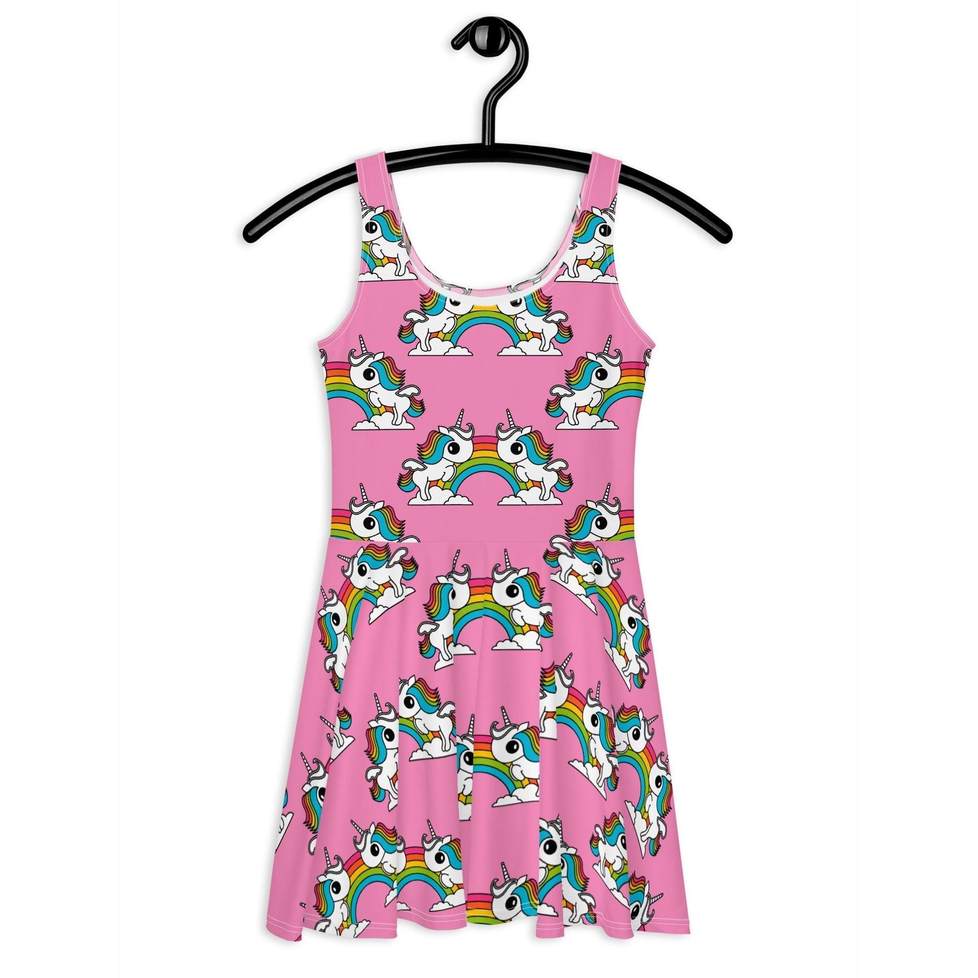 Skater dress - UNIQUE pink - Unicorns and rainbows print 3XL