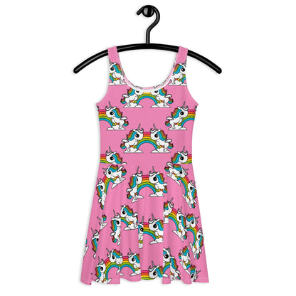 Skater dress - UNIQUE pink - Unicorns and rainbows print 3XL