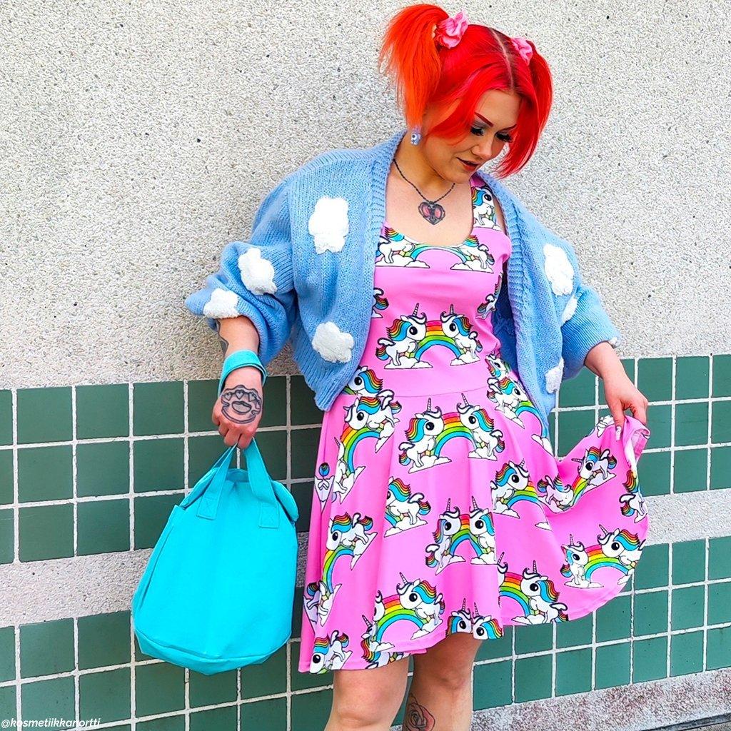 Skater dress - UNIQUE pink - Unicorns and rainbows print