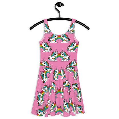 Skater dress - UNIQUE pink - Unicorns and rainbows print