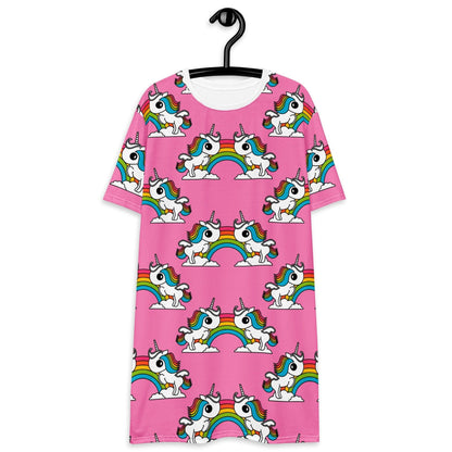 T-shirt dress - UNIQUE pink - Unicorns and rainbows print 6XL