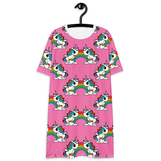 T-shirt dress - UNIQUE pink - Unicorns and rainbows print 6XL