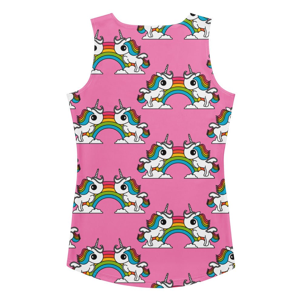 Tank top - UNIQUE pink - Unicorns and rainbows print XL