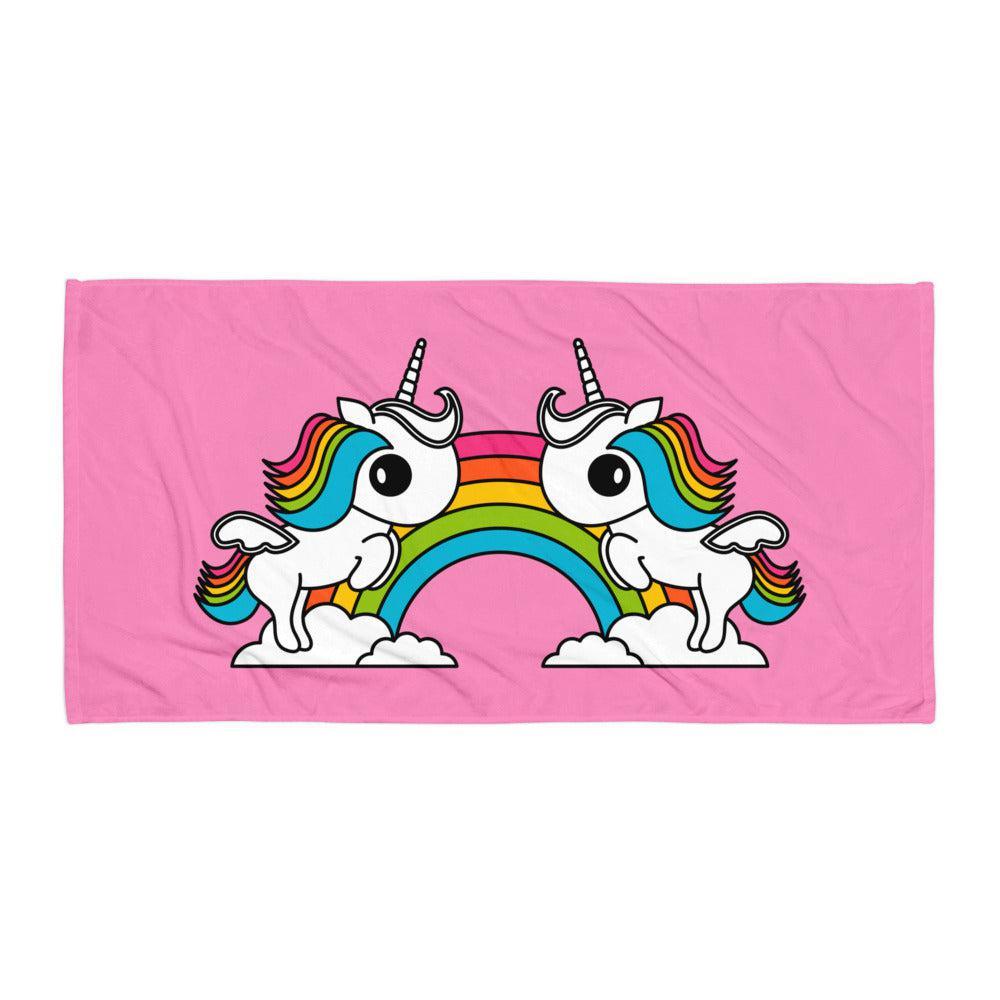 Towel - UNIQUE pink - Unicorns and rainbows print