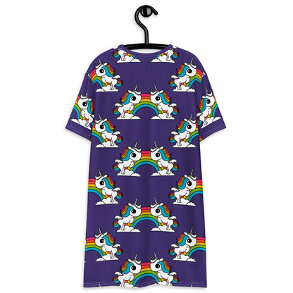 T-shirt dress - UNIQUE purple - Unicorns and rainbows print