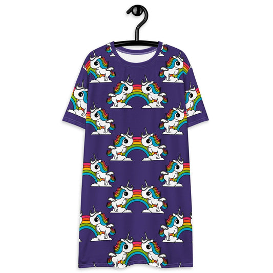 T-shirt dress - UNIQUE purple - Unicorns and rainbows print 6XL