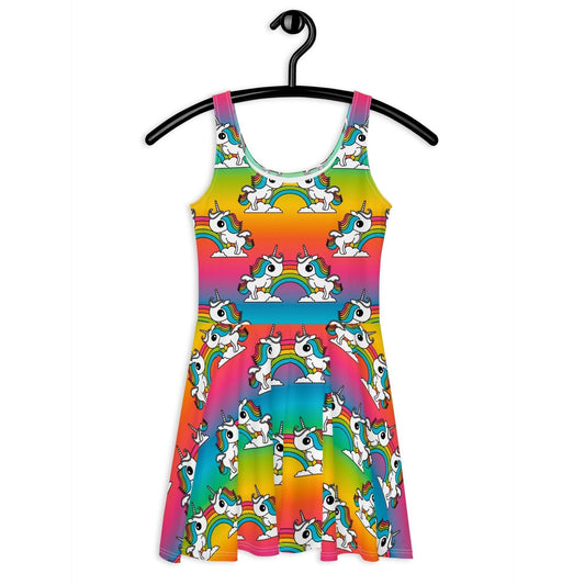 Skater dress - UNIQUE rainbow - Unicorns and rainbows print 3XL
