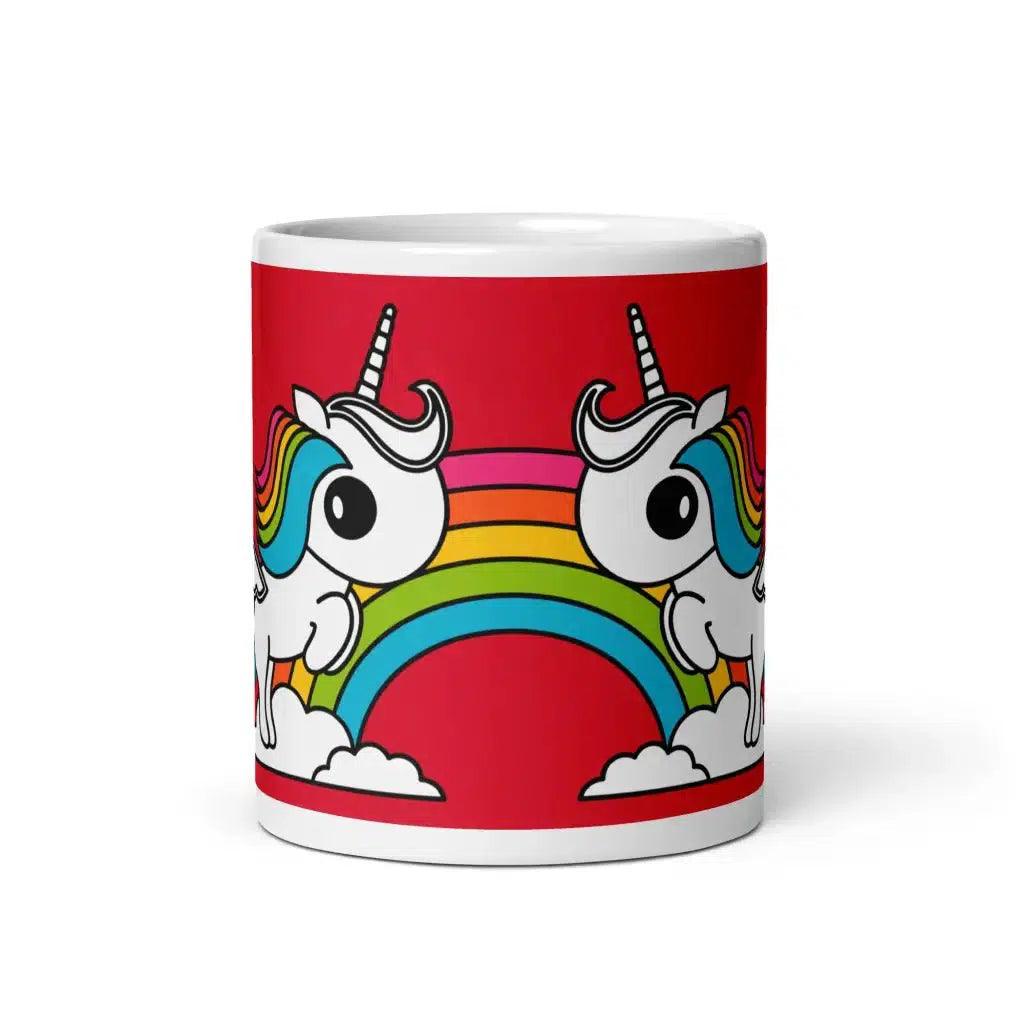 Mug - UNIQUE red - Unicorns and rainbows print