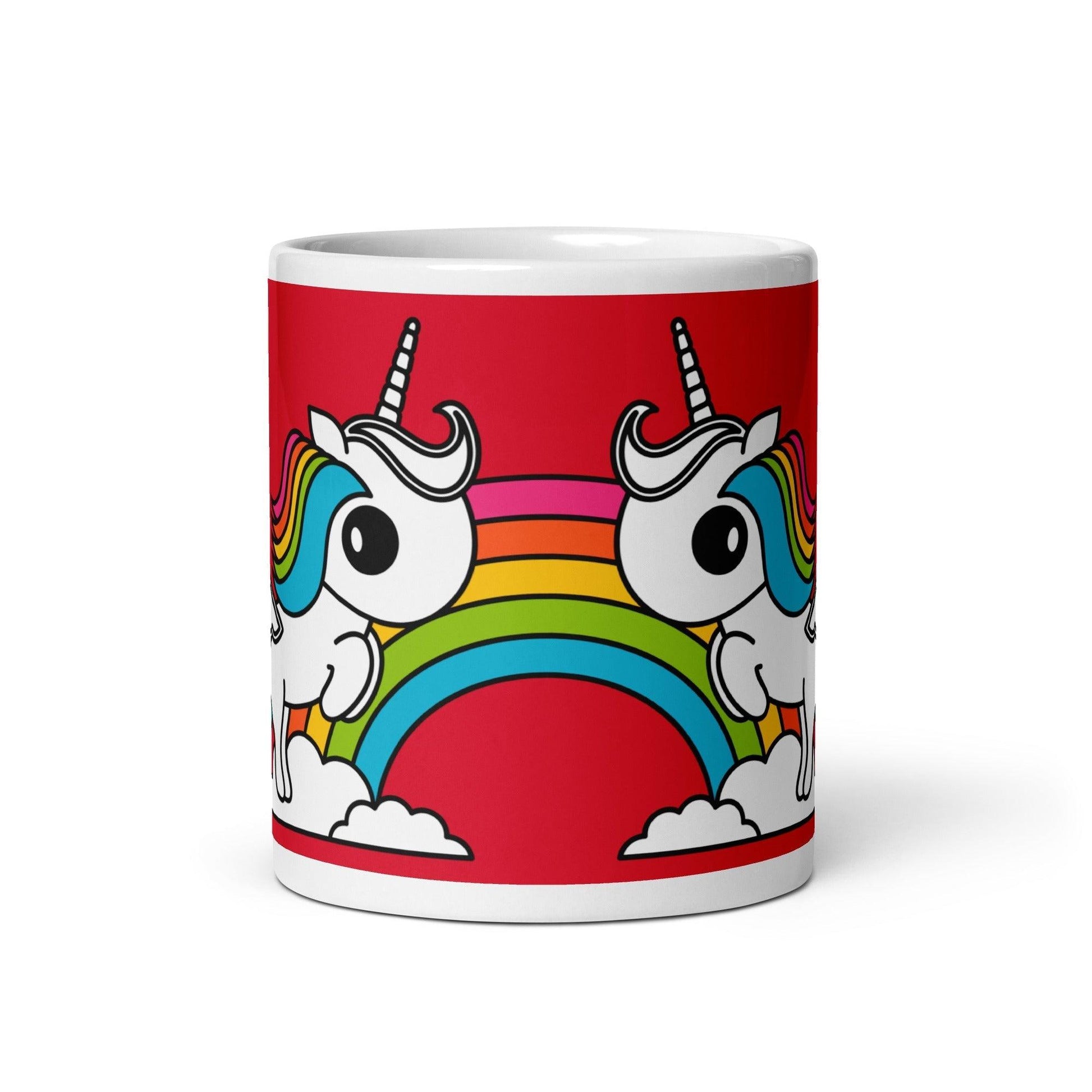 Mug - UNIQUE red - Unicorns and rainbows print