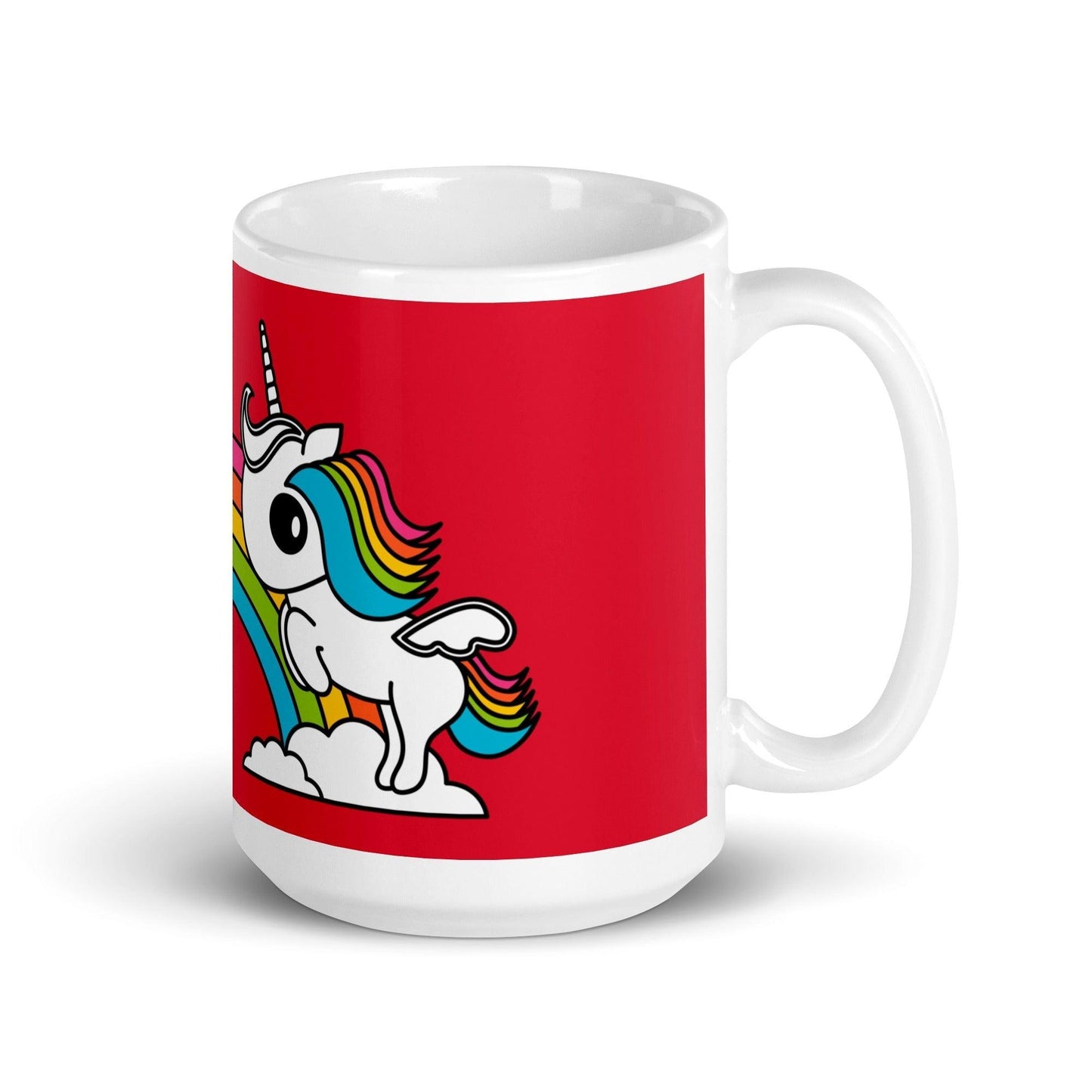 Mug - UNIQUE red - Unicorns and rainbows print 15oz