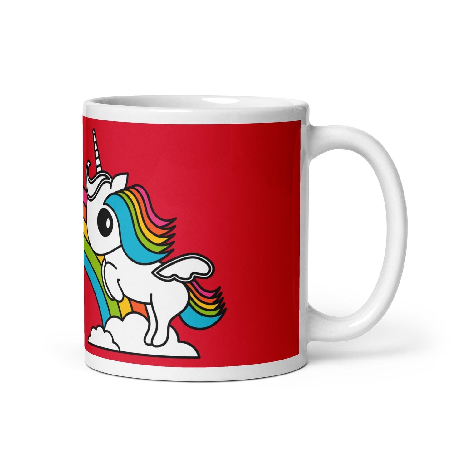 Mug - UNIQUE red - Unicorns and rainbows print 11oz