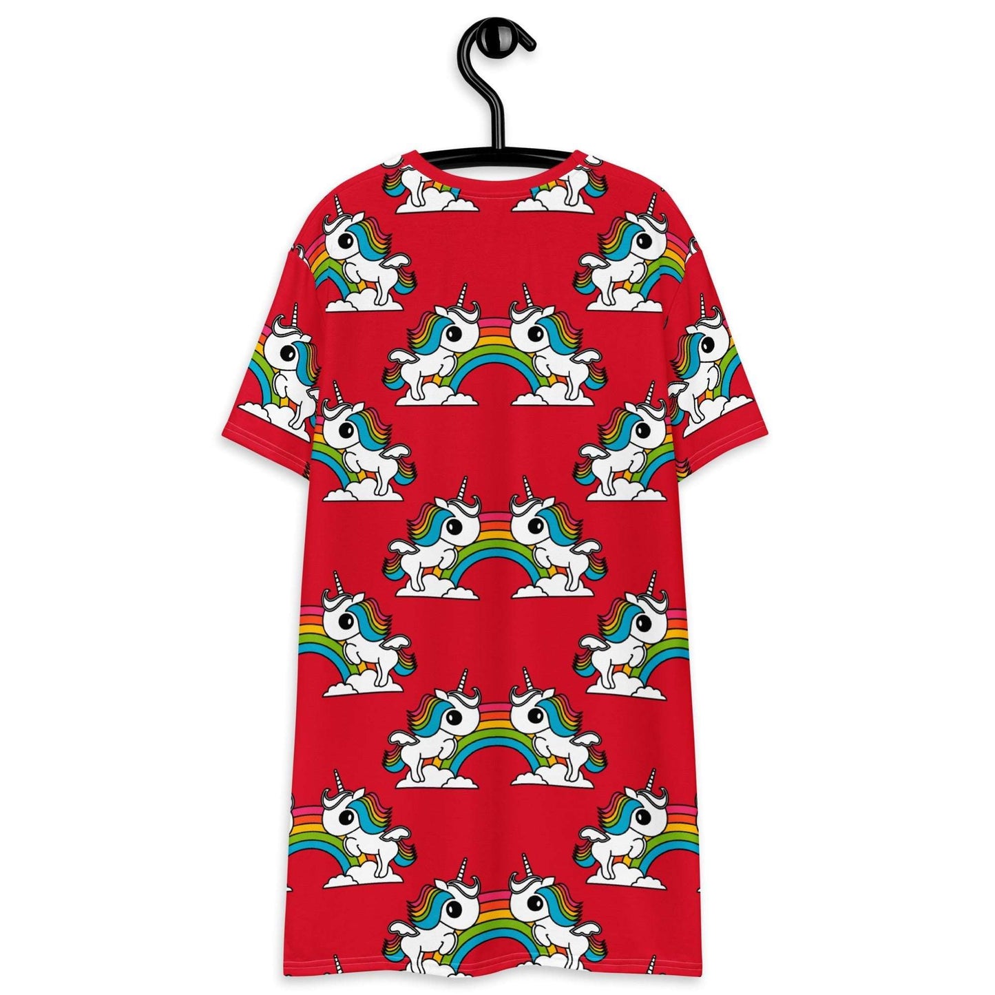 T-shirt dress - UNIQUE red - Unicorns and rainbows print
