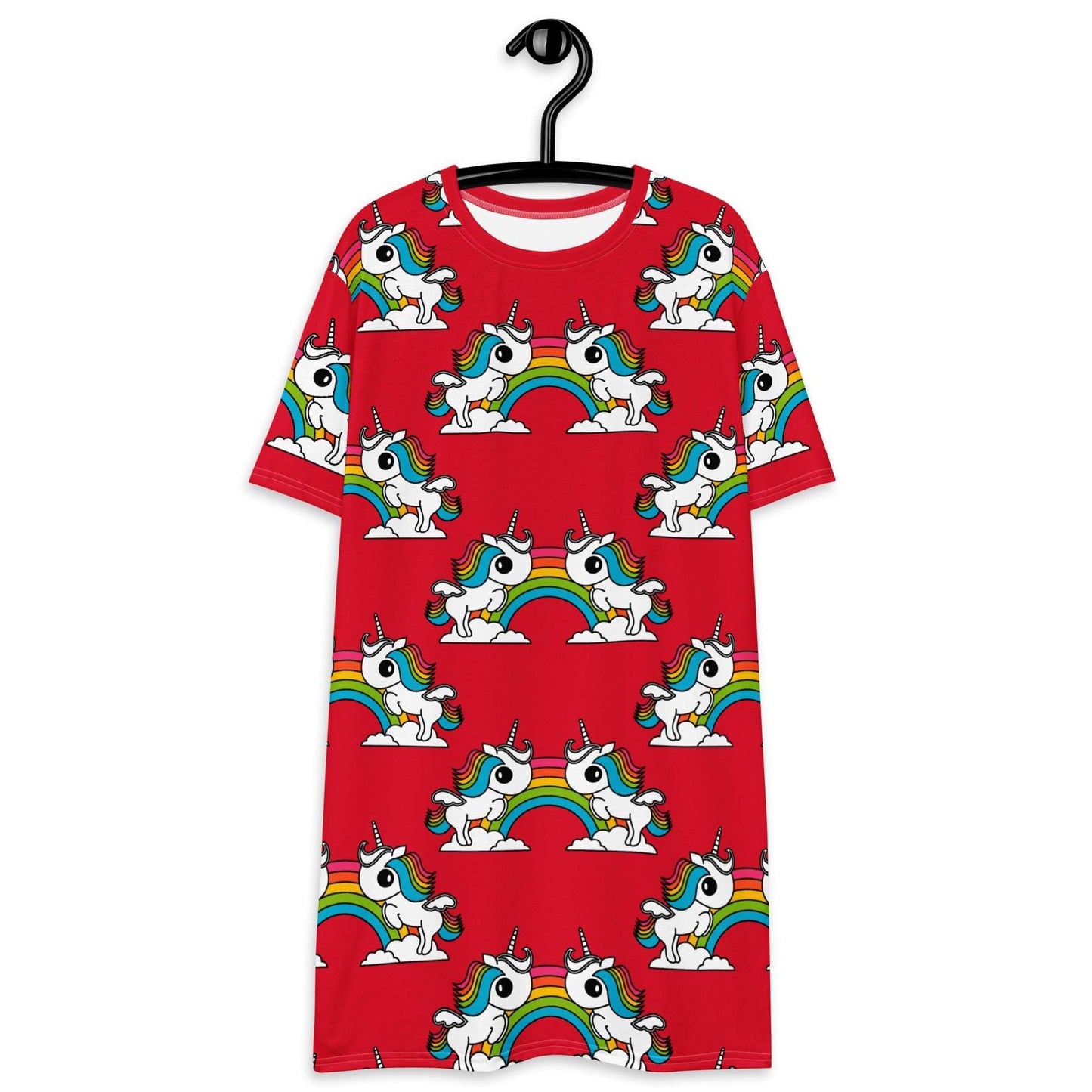 T-shirt dress - UNIQUE red - Unicorns and rainbows print 6XL