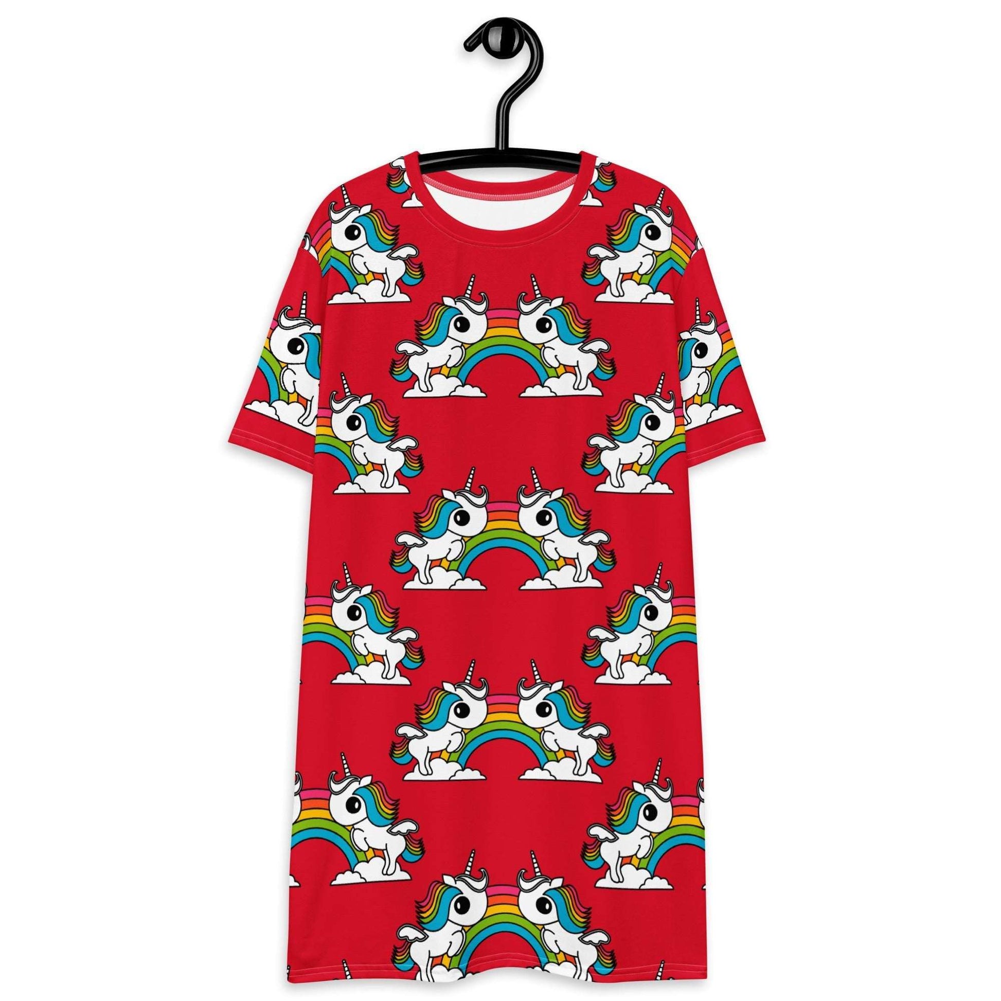 T-shirt dress - UNIQUE red - Unicorns and rainbows print 6XL