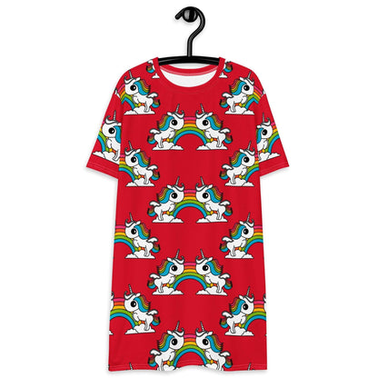 T-shirt dress - UNIQUE red - Unicorns and rainbows print 6XL