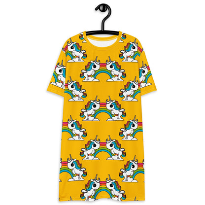T-shirt dress - UNIQUE yellow - Unicorns and rainbows print 6XL