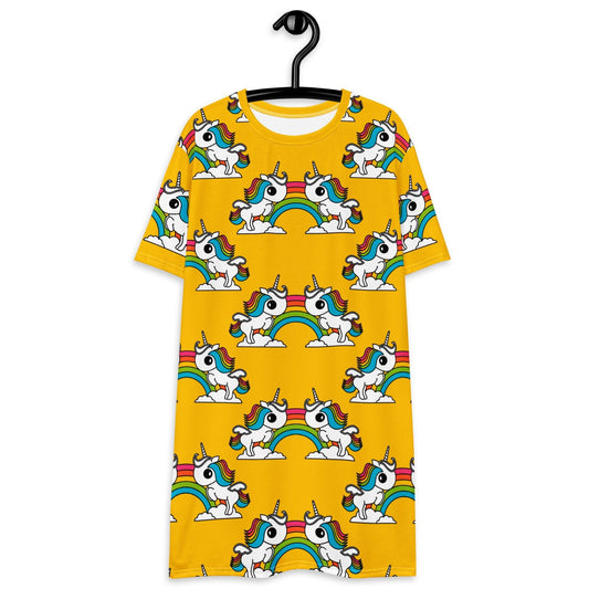 T-shirt dress - UNIQUE yellow - Unicorns and rainbows print 6XL