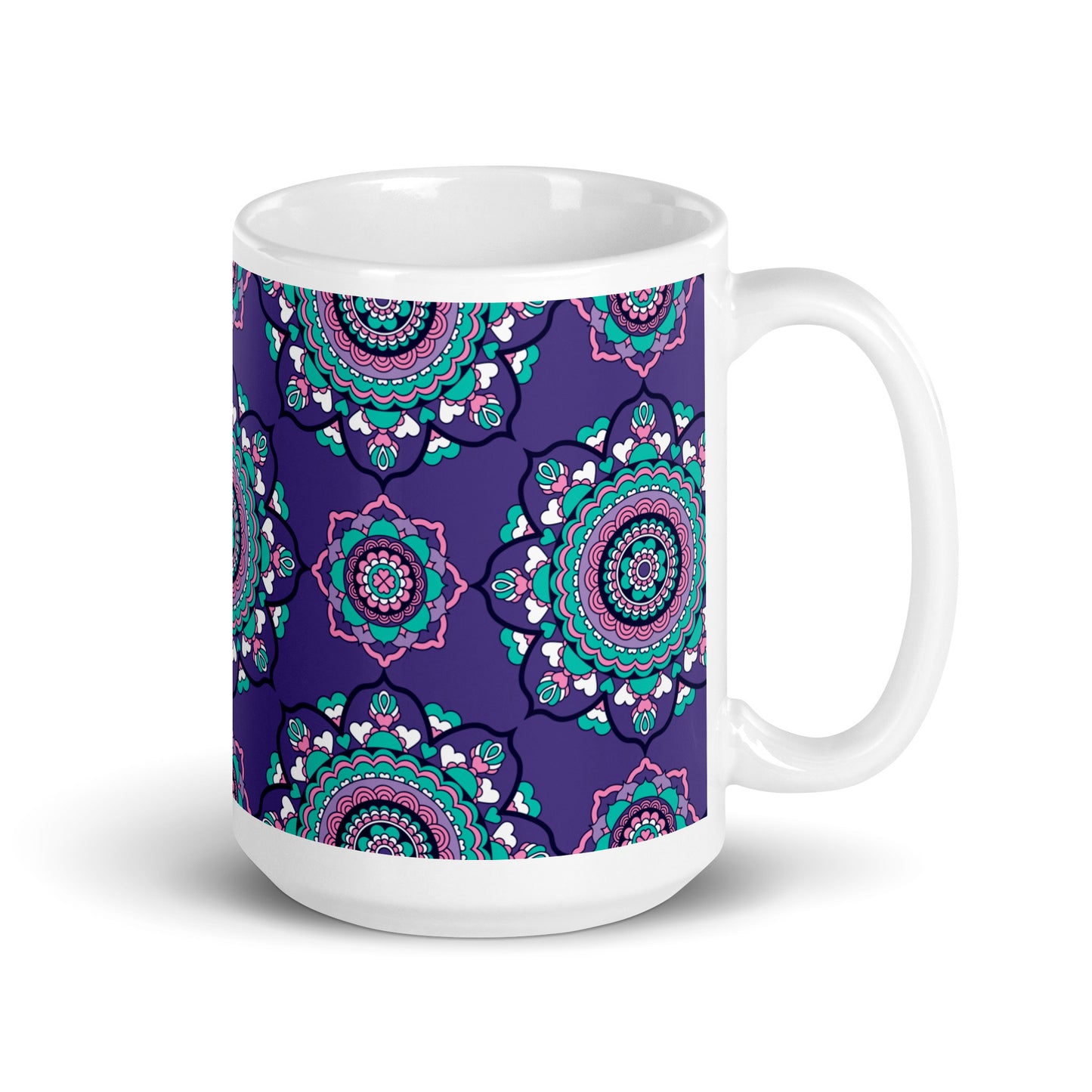 Mug - FOREVERMORE summer violet - Romantic flower and heart print 15 oz