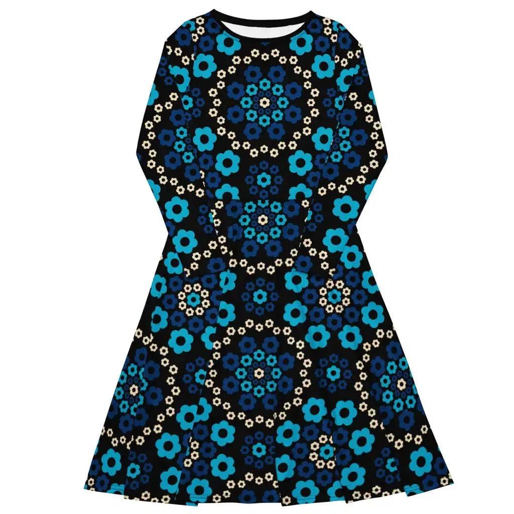 Midi dress - YESTERDAY blue - Graphic retro floral print