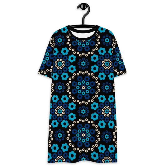 T-shirt dress - YESTERDAY blue - Graphic retro floral print 6XL