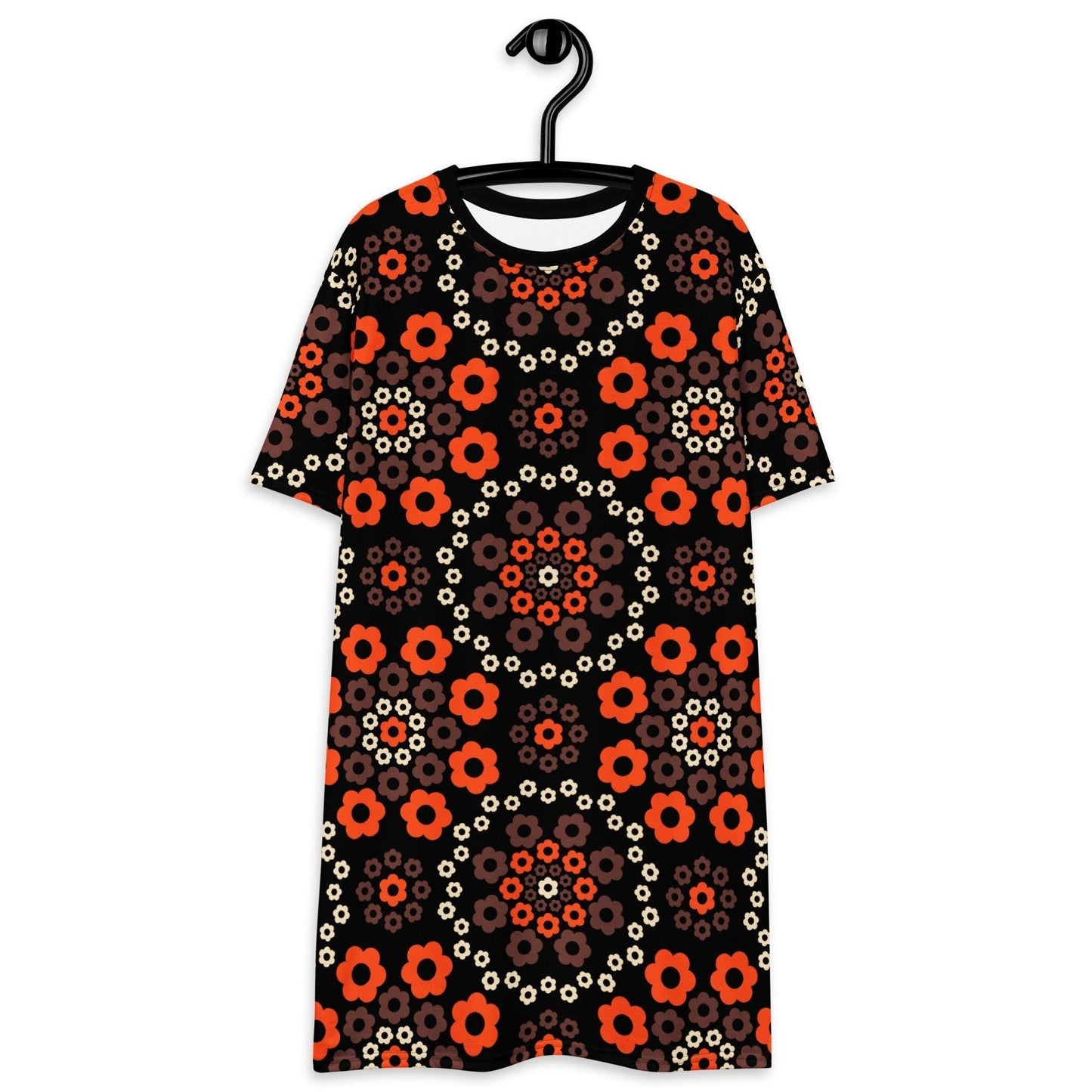 T-shirt dress - YESTERDAY brown orange - Graphic retro floral print 6XL