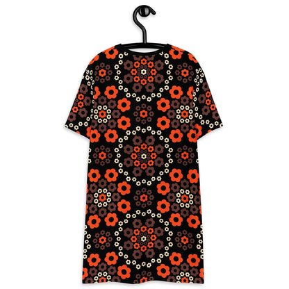T-shirt dress - YESTERDAY brown orange - Graphic retro floral print