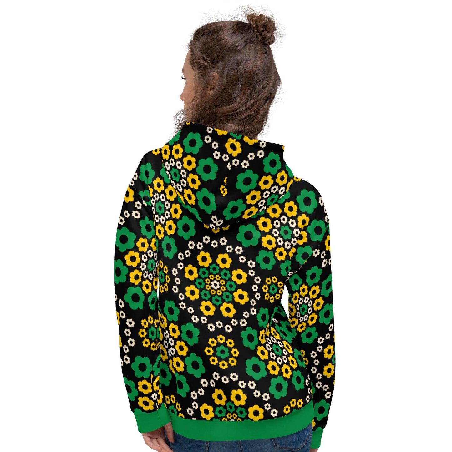 Hoodie - YESTERDAY green - Graphic retro floral print