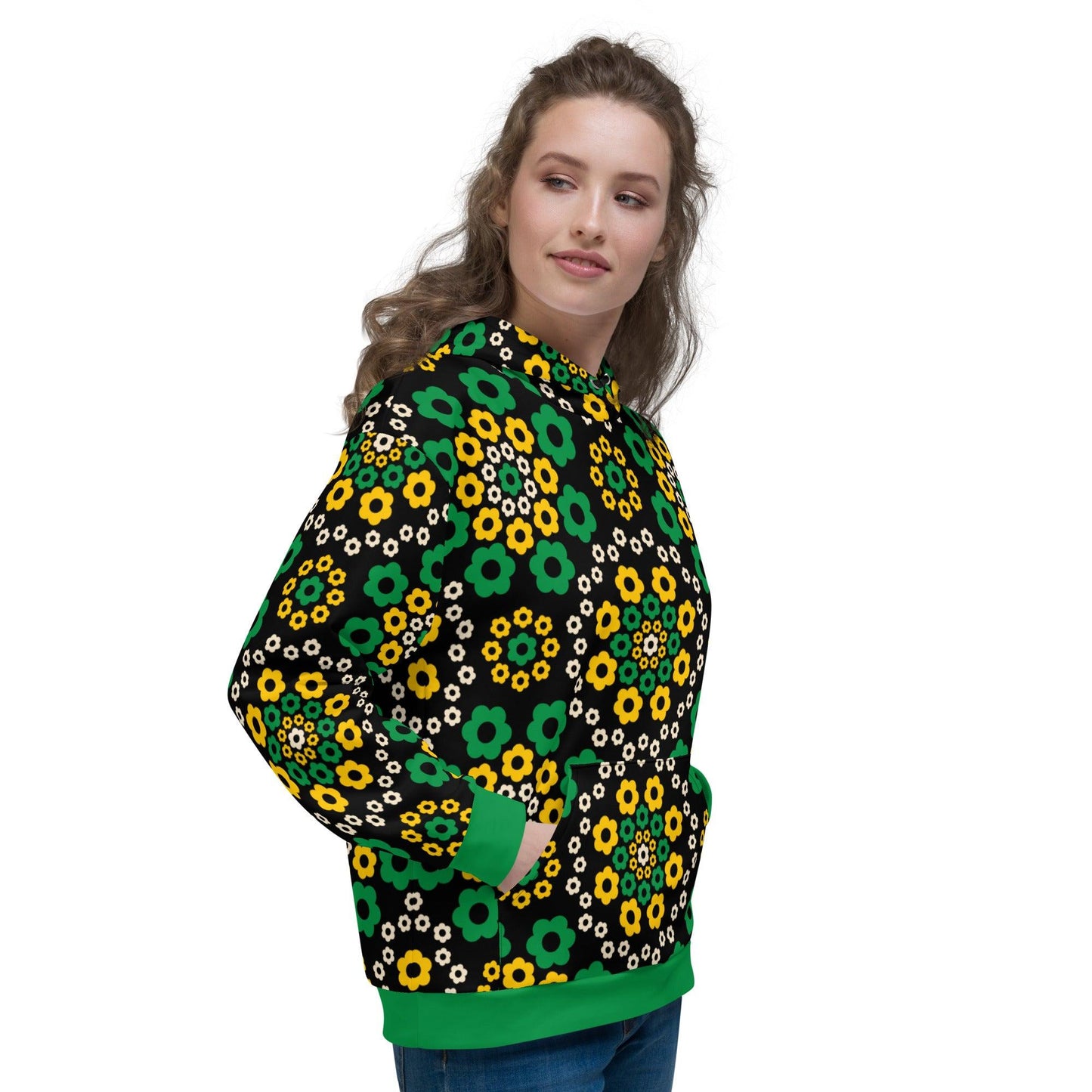 Hoodie - YESTERDAY green - Graphic retro floral print