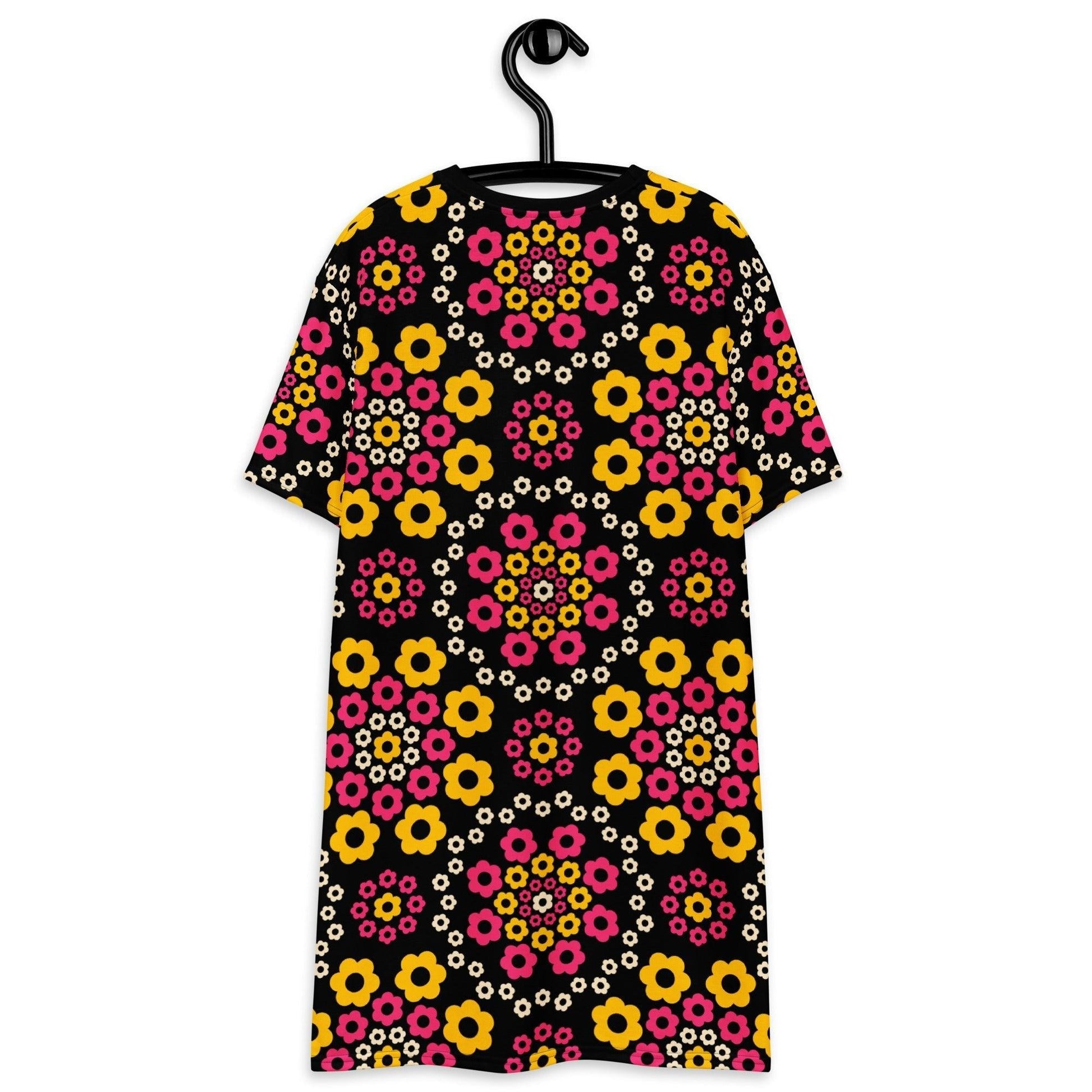 T-shirt dress - YESTERDAY pink yellow - Graphic retro floral print