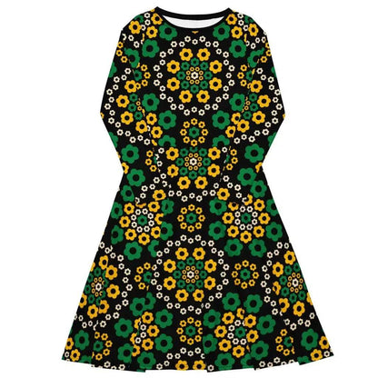 Midi dress - YESTERDAY yellow green - Graphic retro floral print