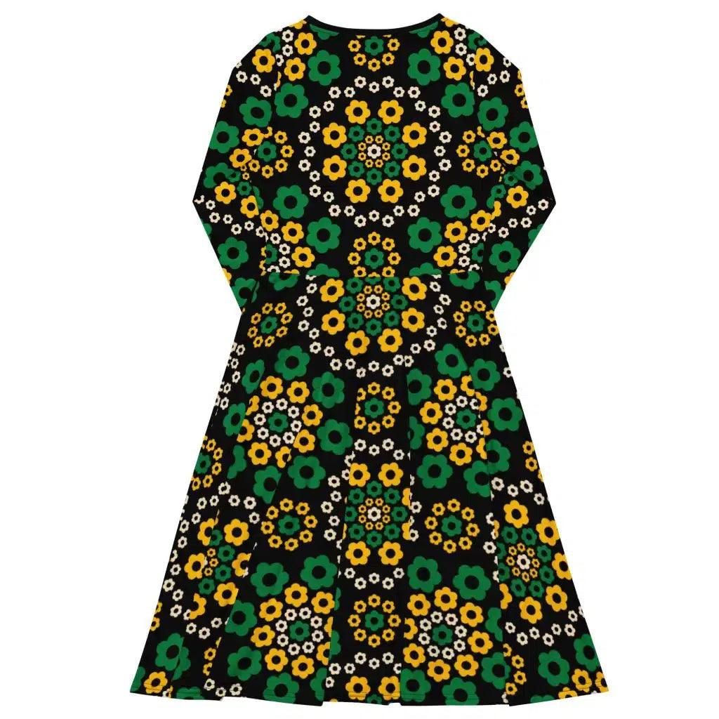 Midi dress - YESTERDAY yellow green - Graphic retro floral print