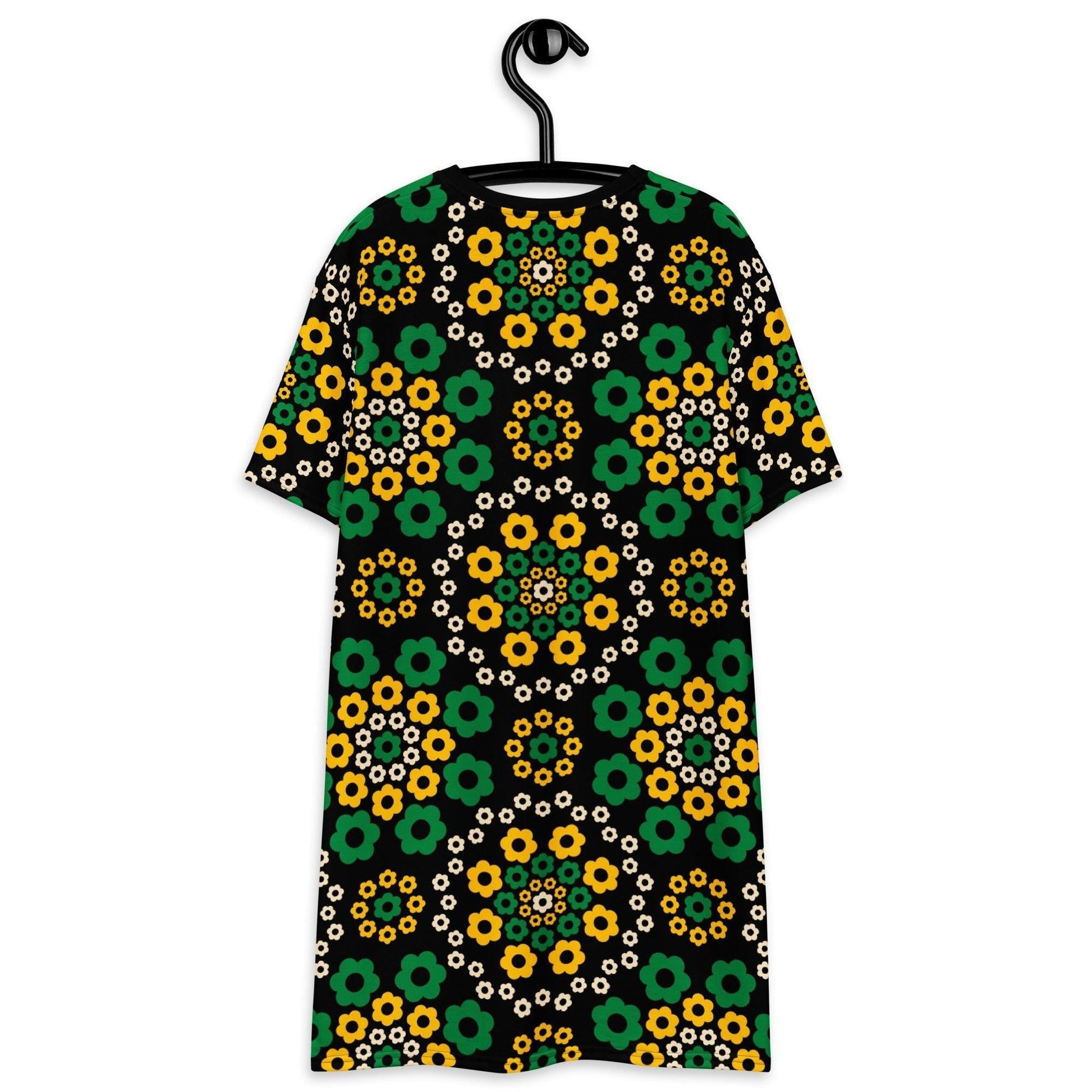 T-shirt dress - YESTERDAY yellow green - Graphic retro floral print