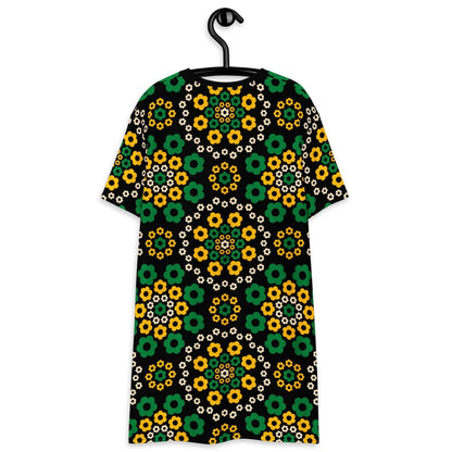 T-shirt dress - YESTERDAY yellow green - Graphic retro floral print