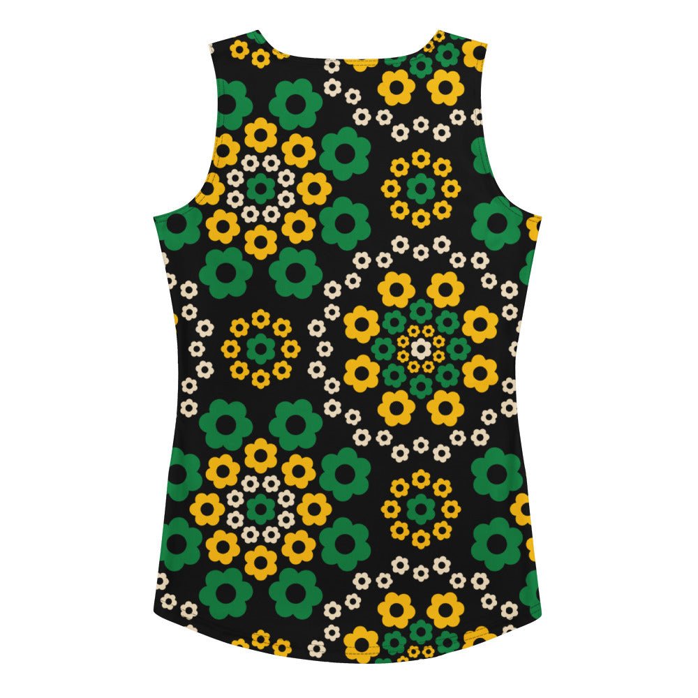 Tank top - YESTERDAY yellow green - Graphic retro floral print XL